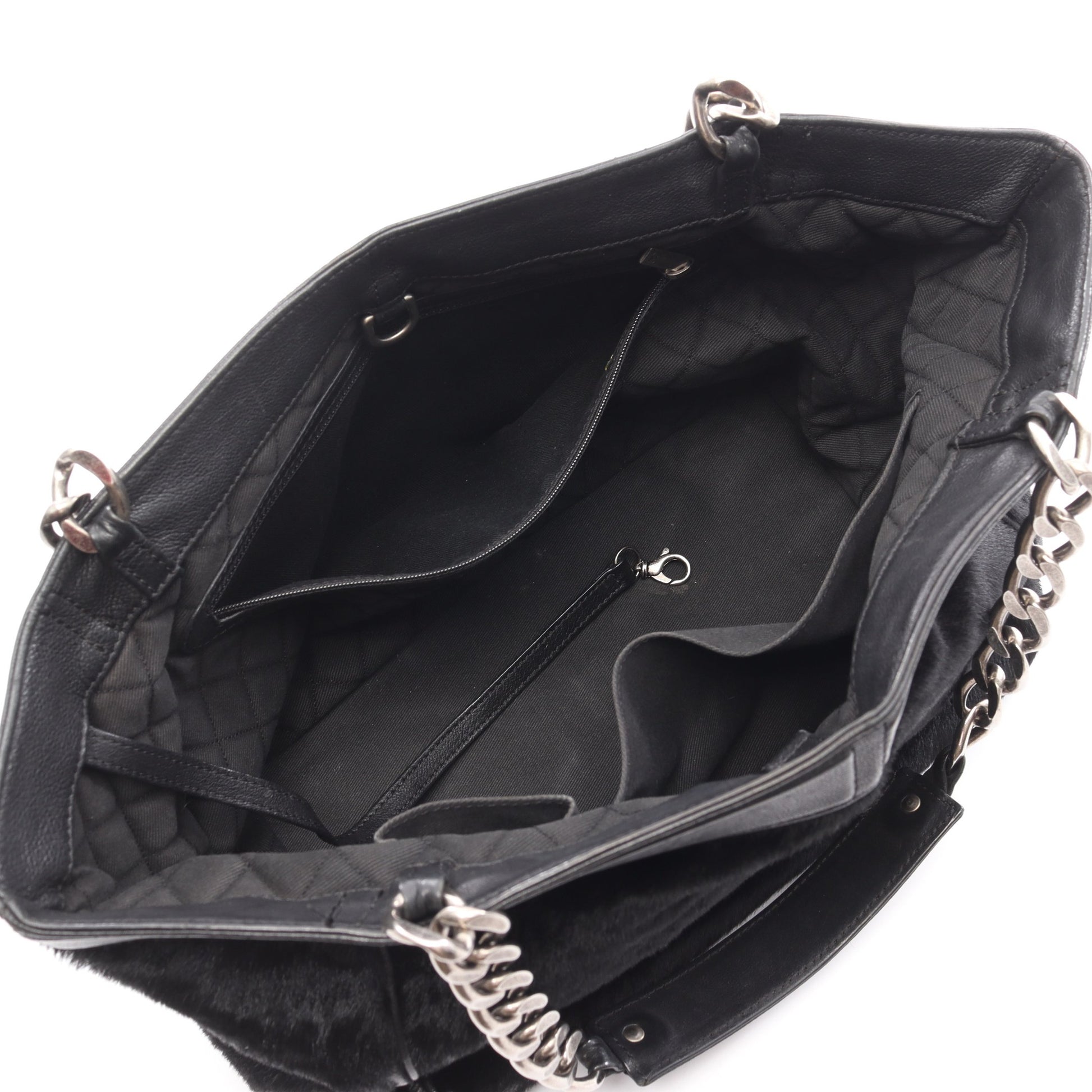 チェーンショルダーバッグ チェーントートバッグ ハラコ レザー ブラック シルバー金具 シャネル バッグ CHANEL