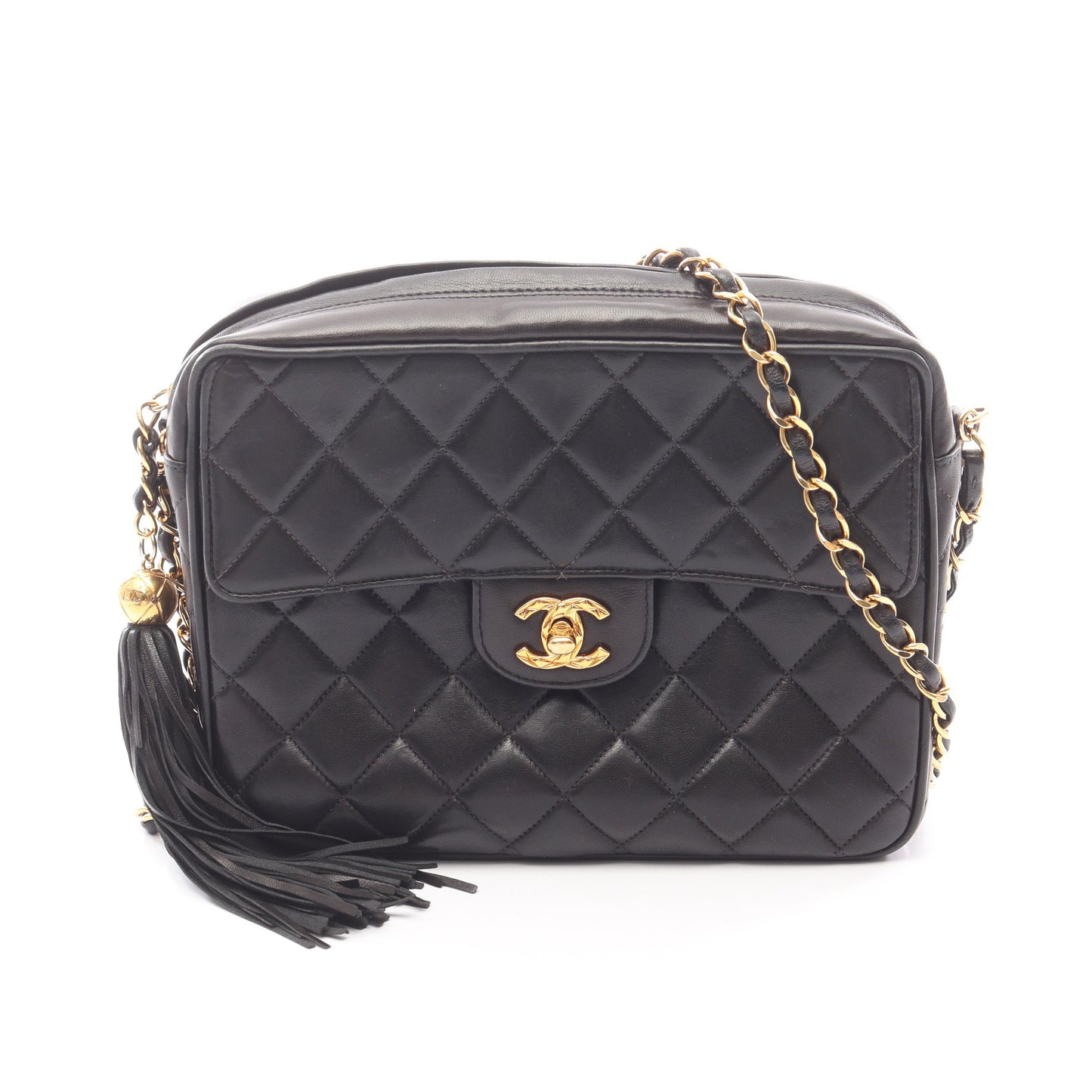 マトラッセ チェーンショルダーバッグ ラムスキン ブラック ゴールド金具 シャネル バッグ CHANEL