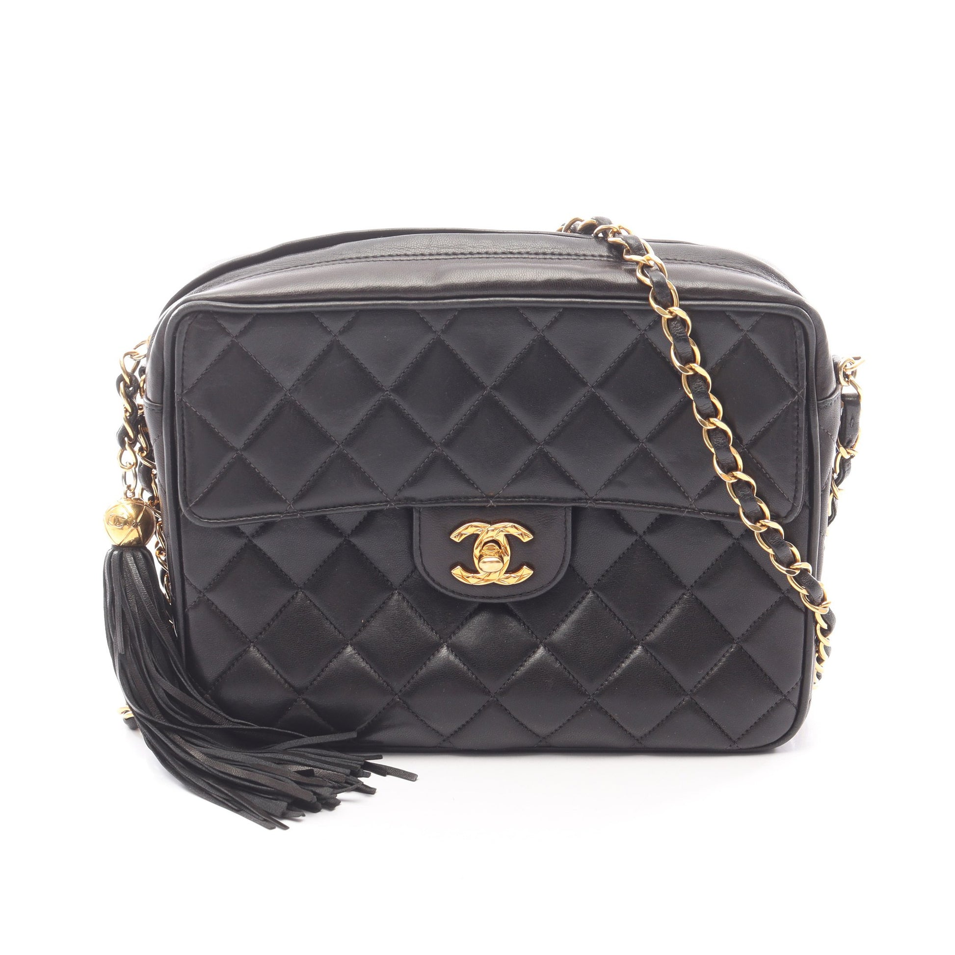 マトラッセ チェーンショルダーバッグ ラムスキン ブラック ゴールド金具 シャネル バッグ CHANEL