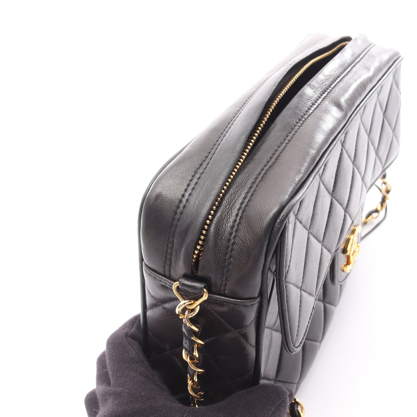 マトラッセ チェーンショルダーバッグ ラムスキン ブラック ゴールド金具 シャネル バッグ CHANEL