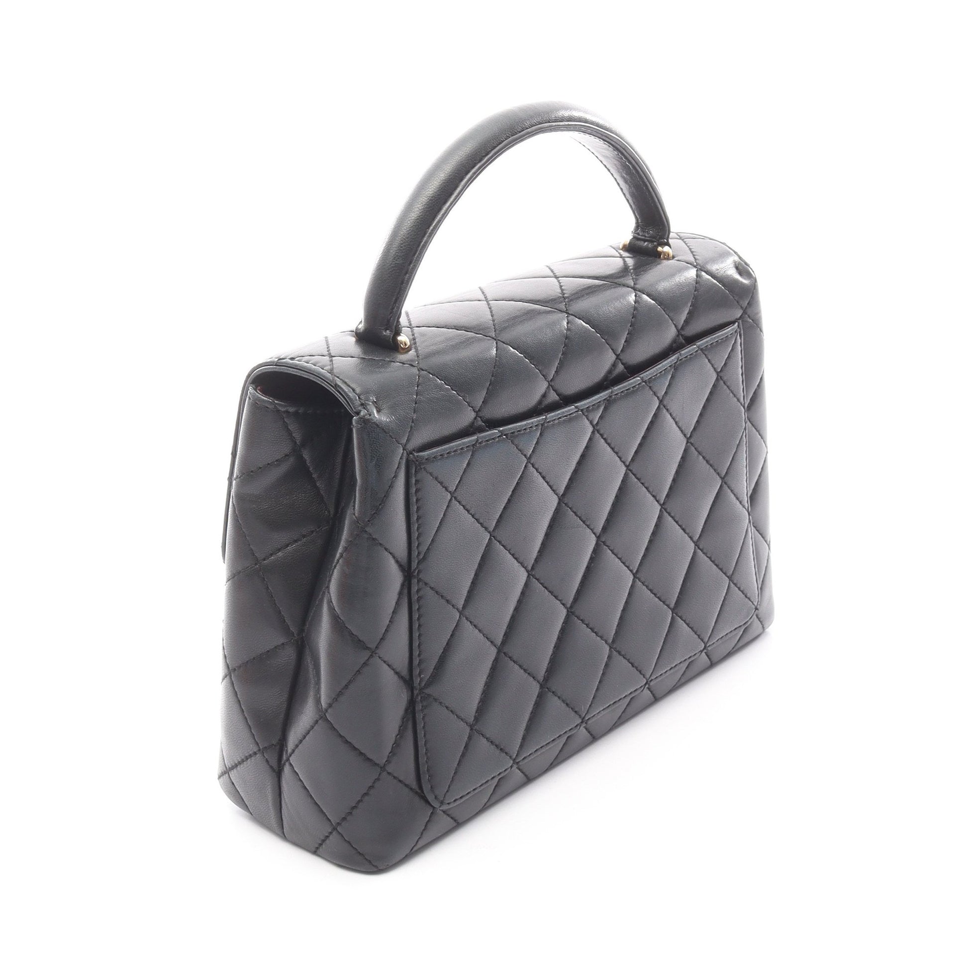 マトラッセ トップハンドル ハンドバッグ ラムスキン ブラック ゴールド金具 シャネル バッグ CHANEL