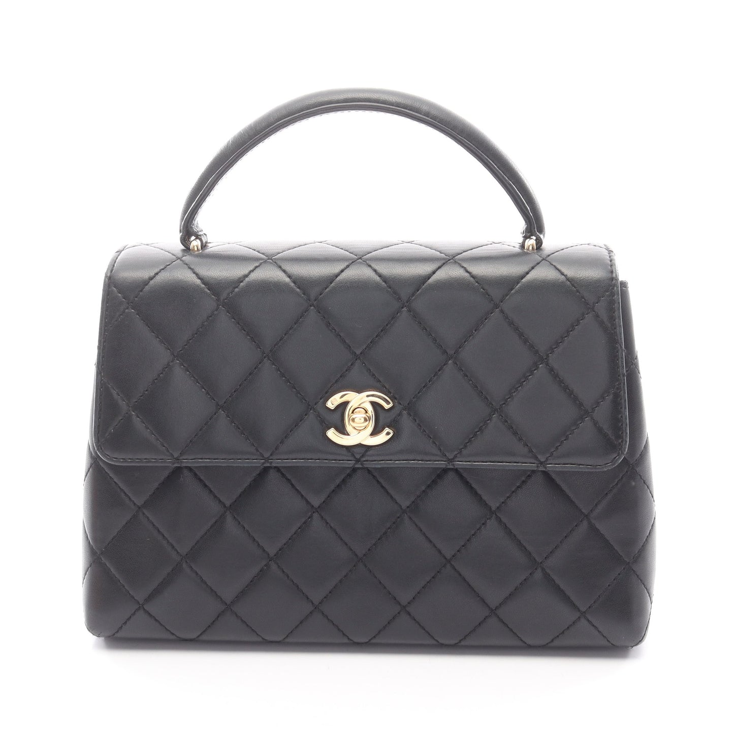マトラッセ トップハンドル ハンドバッグ ラムスキン ブラック ゴールド金具 シャネル バッグ CHANEL