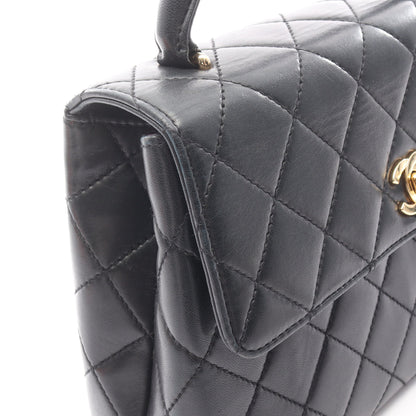 マトラッセ トップハンドル ハンドバッグ ラムスキン ブラック ゴールド金具 シャネル バッグ CHANEL