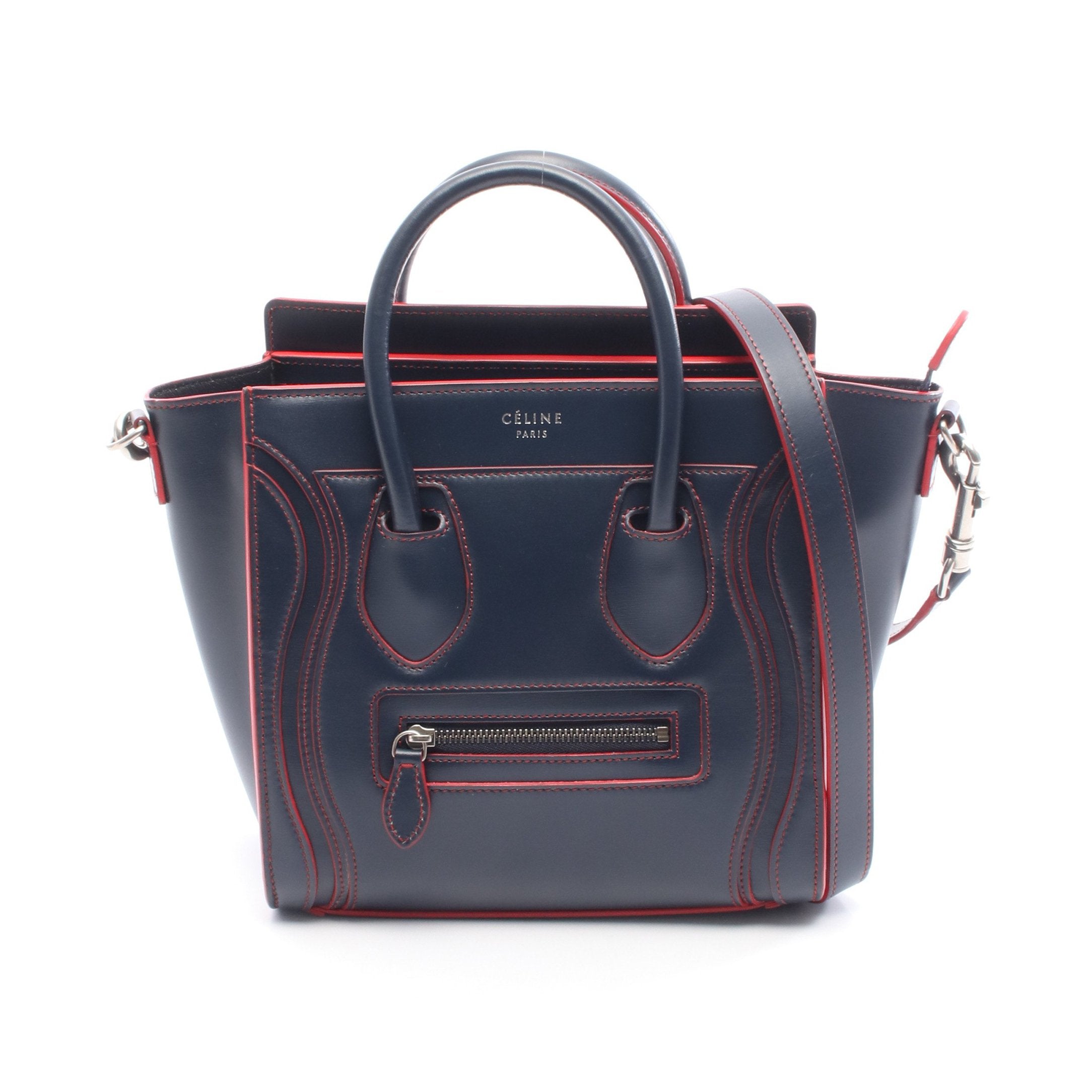 三連休限定値下⭐︎セリーヌ ラゲージ ナノショッパー レザー 2WAYハンドバッグ ラゲージ ナノショッパー ハンドバッグ レザー ネイビー レッド 2WAY