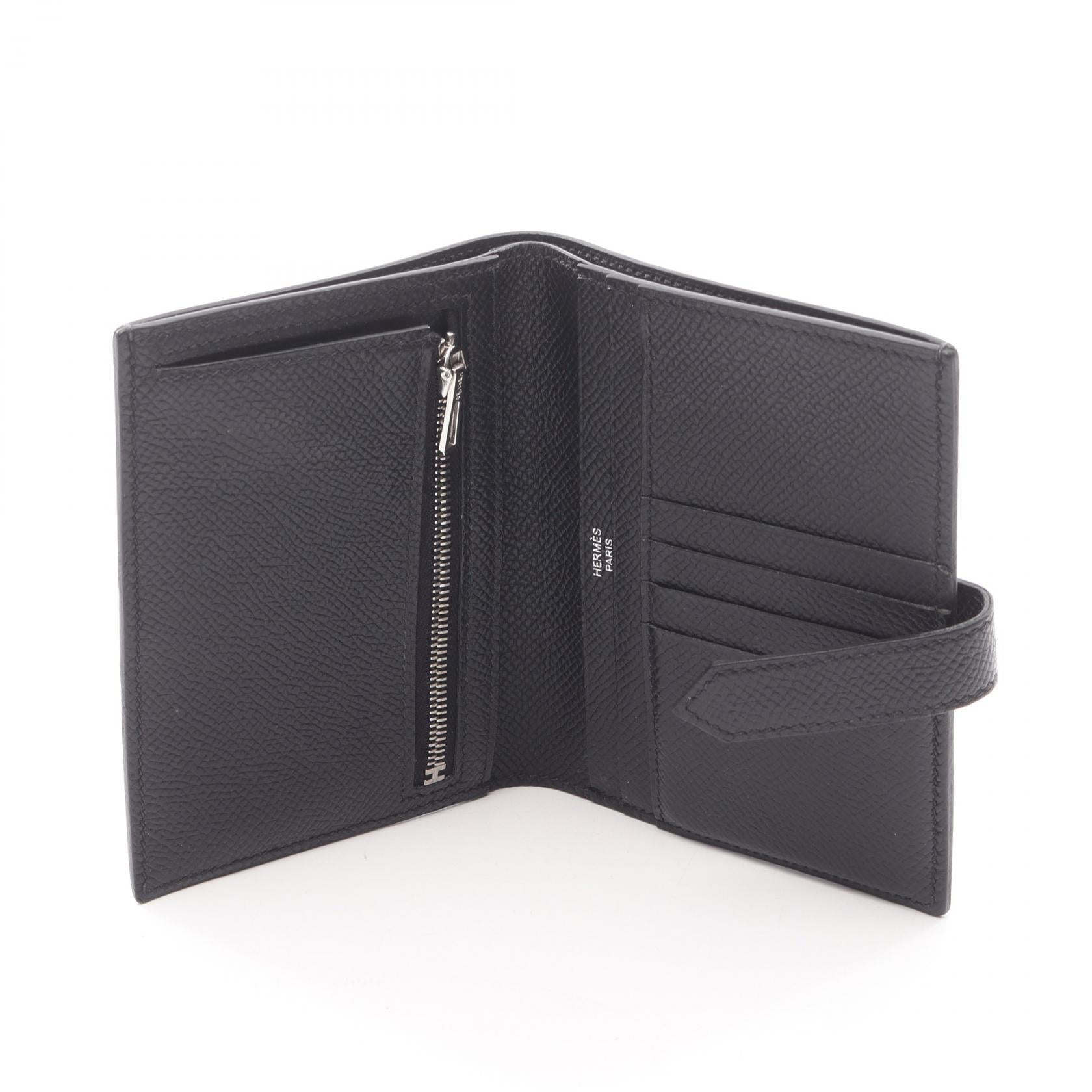 HERMES / ベアンミニ エタン ヴォーエプソン U刻印 二つ折り財布 ベアンコンパクト 二つ折り財布 ヴォーエプソン ブラック シルバー金具