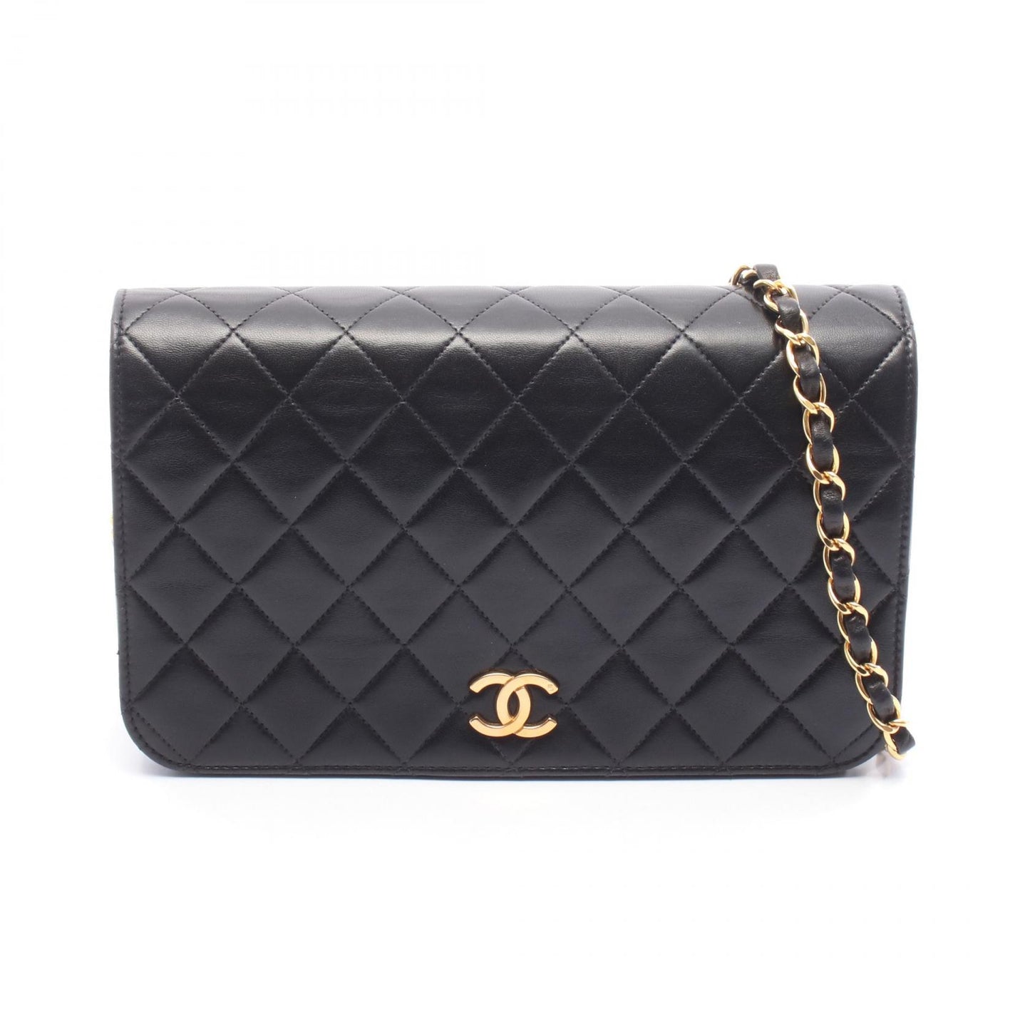 マトラッセ フルフラップ チェーンショルダーバッグ ラムスキン ブラック ゴールド金具 シャネル バッグ CHANEL