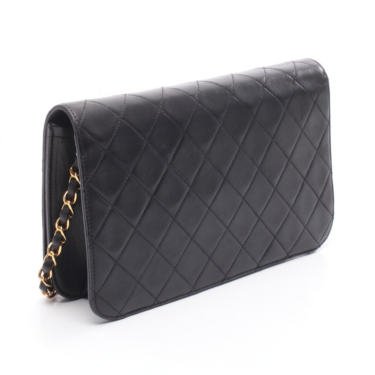 マトラッセ フルフラップ チェーンショルダーバッグ ラムスキン ブラック ゴールド金具 シャネル バッグ CHANEL