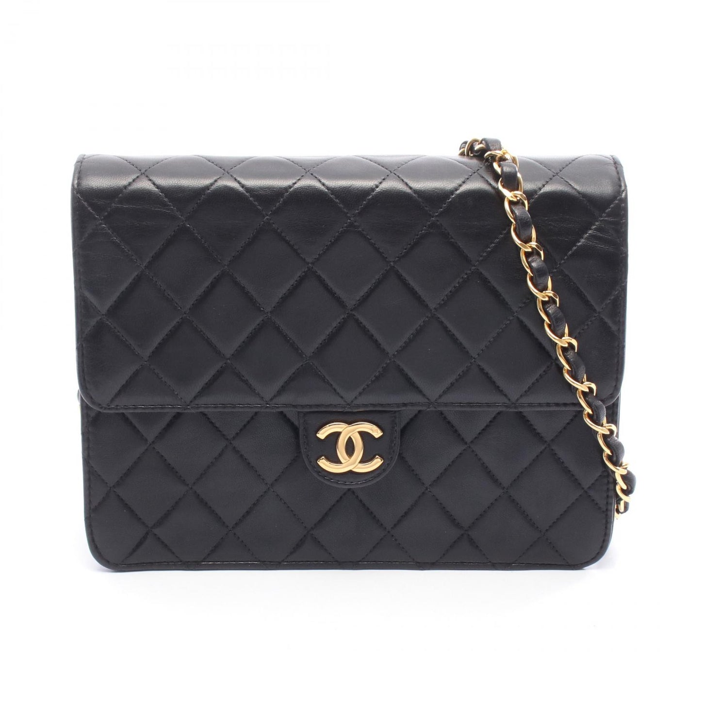 マトラッセ シングルフラップ チェーンショルダーバッグ ラムスキン ブラック ゴールド金具 シャネル バッグ CHANEL