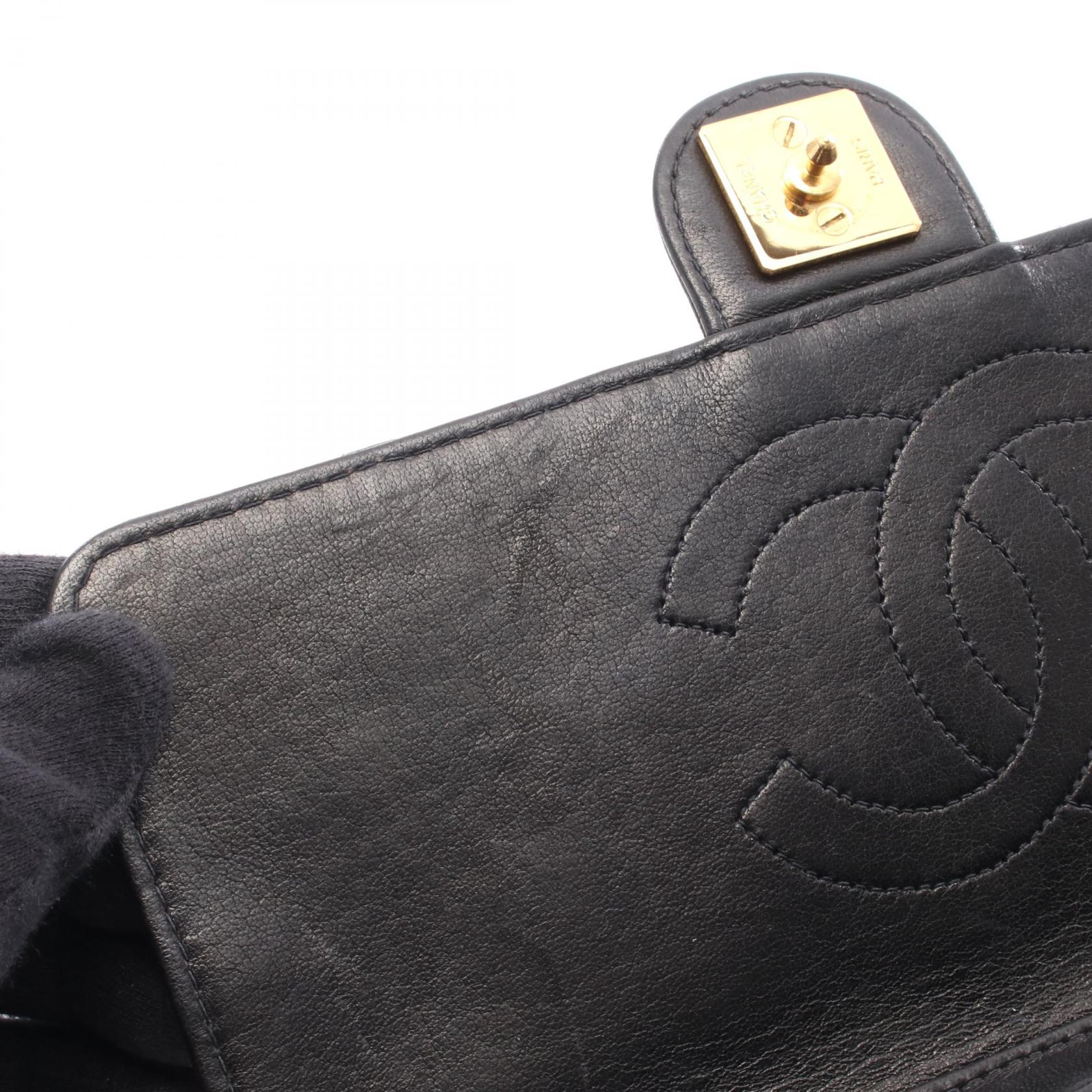 マトラッセ シングルフラップ チェーンショルダーバッグ ラムスキン ブラック ゴールド金具 シャネル バッグ CHANEL