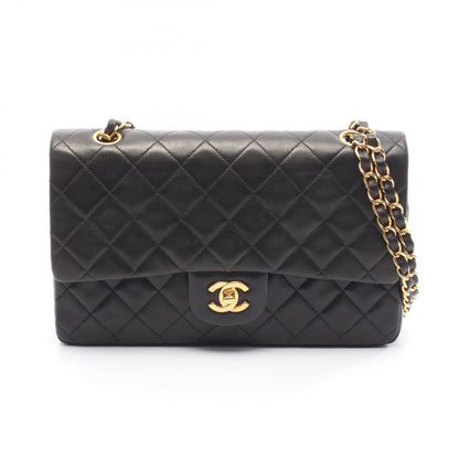 マトラッセ Wフラップ Wチェーンショルダーバッグ ラムスキン ブラック ゴールド金具 シャネル バッグ CHANEL
