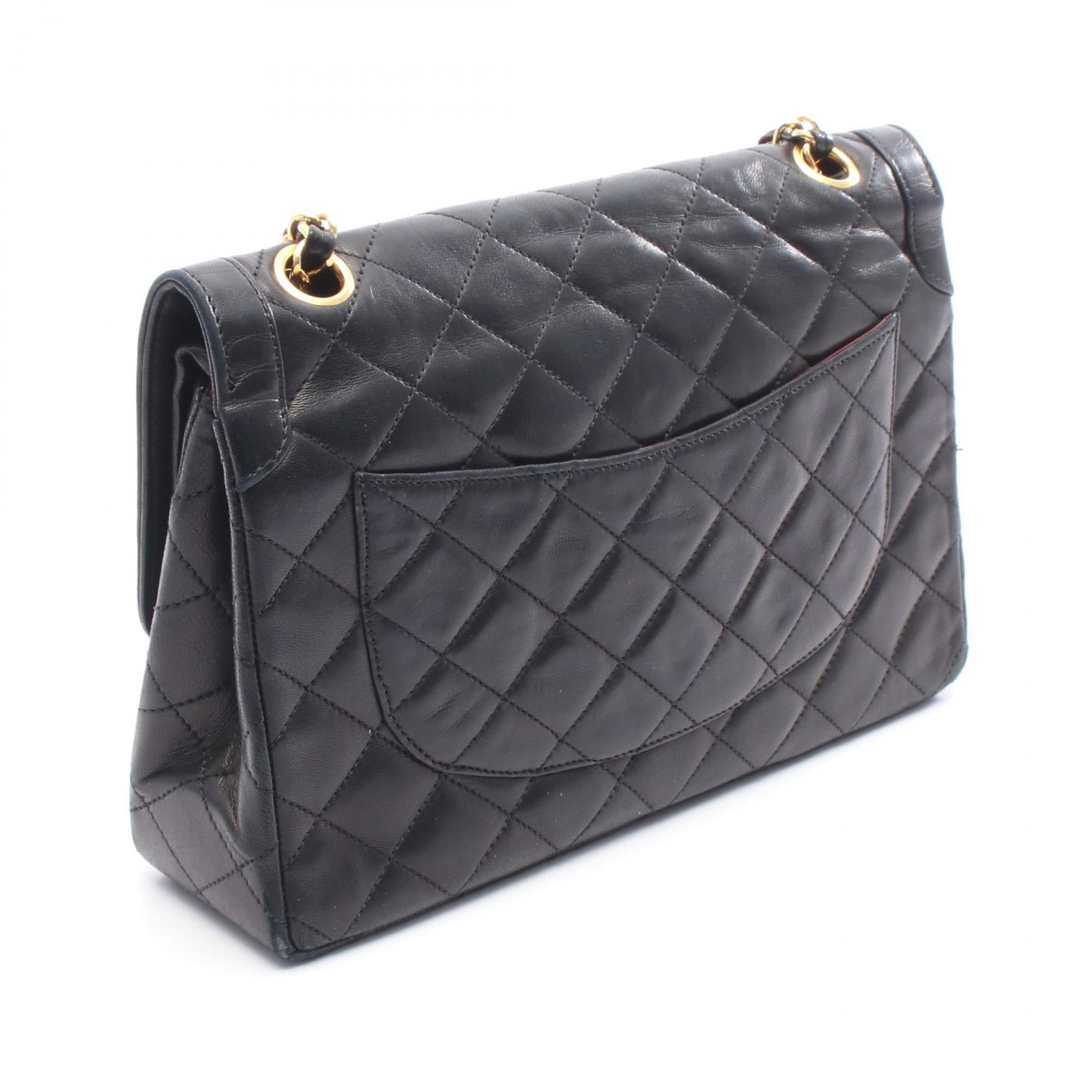 マトラッセ パリ限定 Wフラップ Wチェーンショルダーバッグ ラムスキン ブラック コンビ金具 シャネル バッグ CHANEL