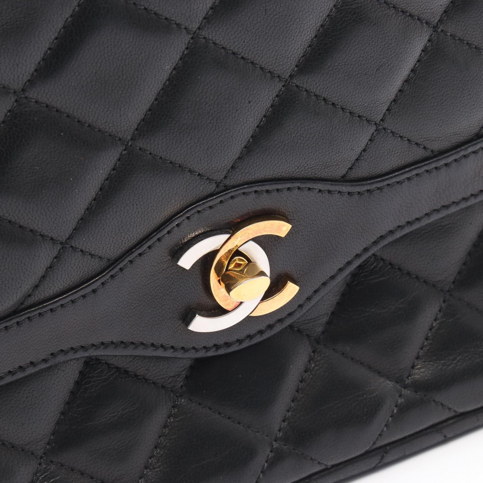 マトラッセ パリ限定 Wフラップ Wチェーンショルダーバッグ ラムスキン ブラック コンビ金具 シャネル バッグ CHANEL