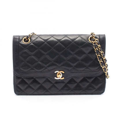 マトラッセ パリ限定 Wフラップ Wチェーンショルダーバッグ ラムスキン ブラック コンビ金具 シャネル バッグ CHANEL