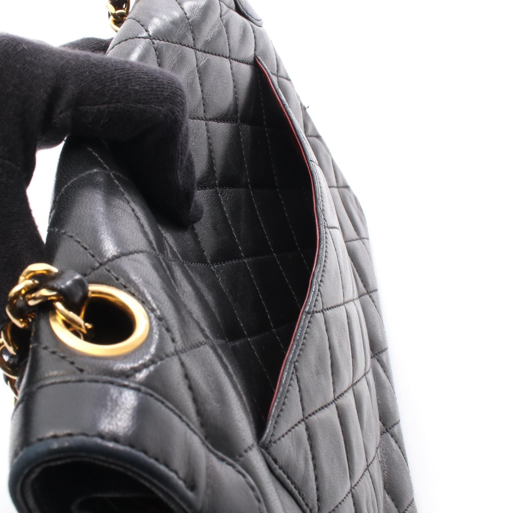 マトラッセ パリ限定 Wフラップ Wチェーンショルダーバッグ ラムスキン ブラック コンビ金具 シャネル バッグ CHANEL