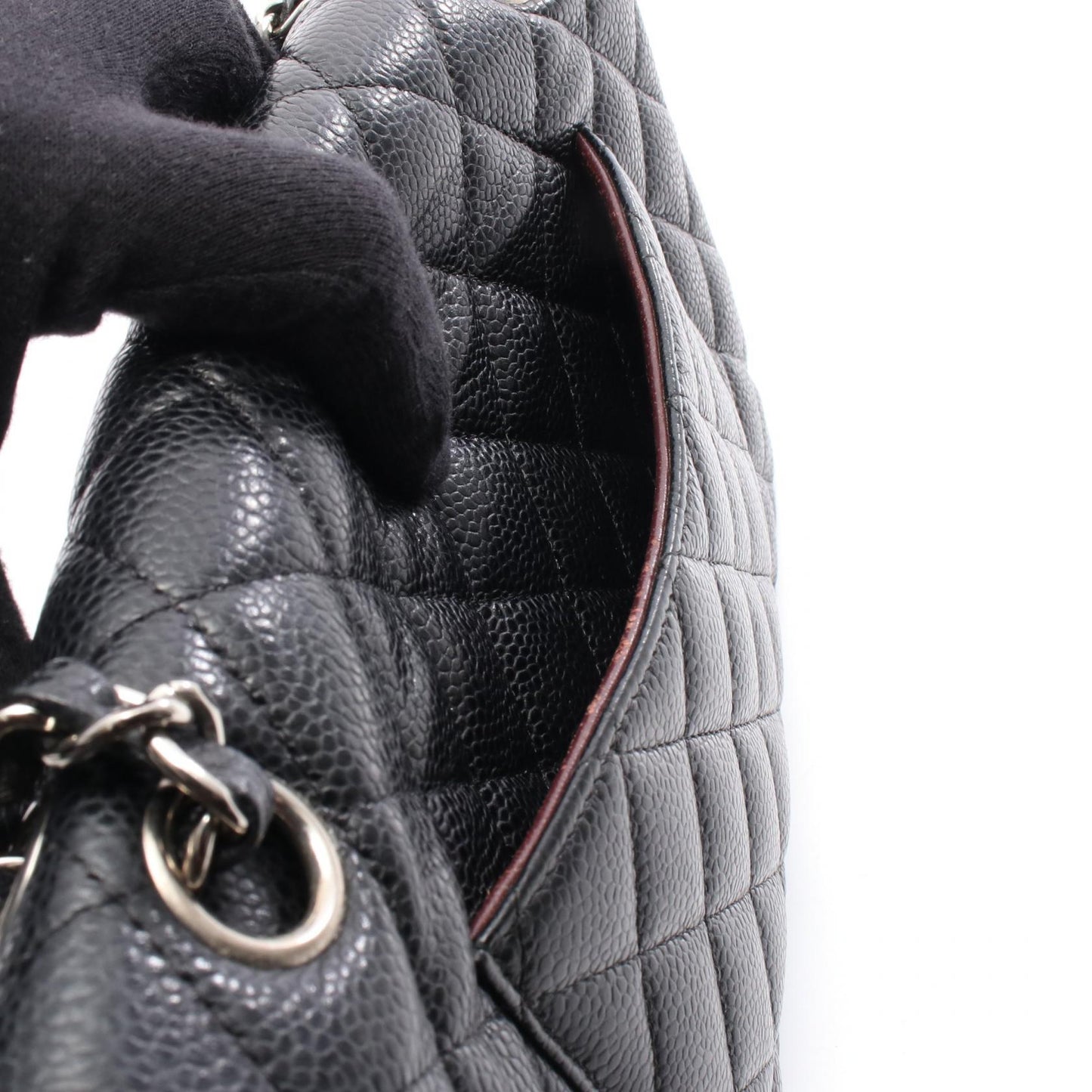 マトラッセ Wフラップ Wチェーンショルダーバッグ キャビアスキン ブラック シルバー金具 シャネル バッグ CHANEL
