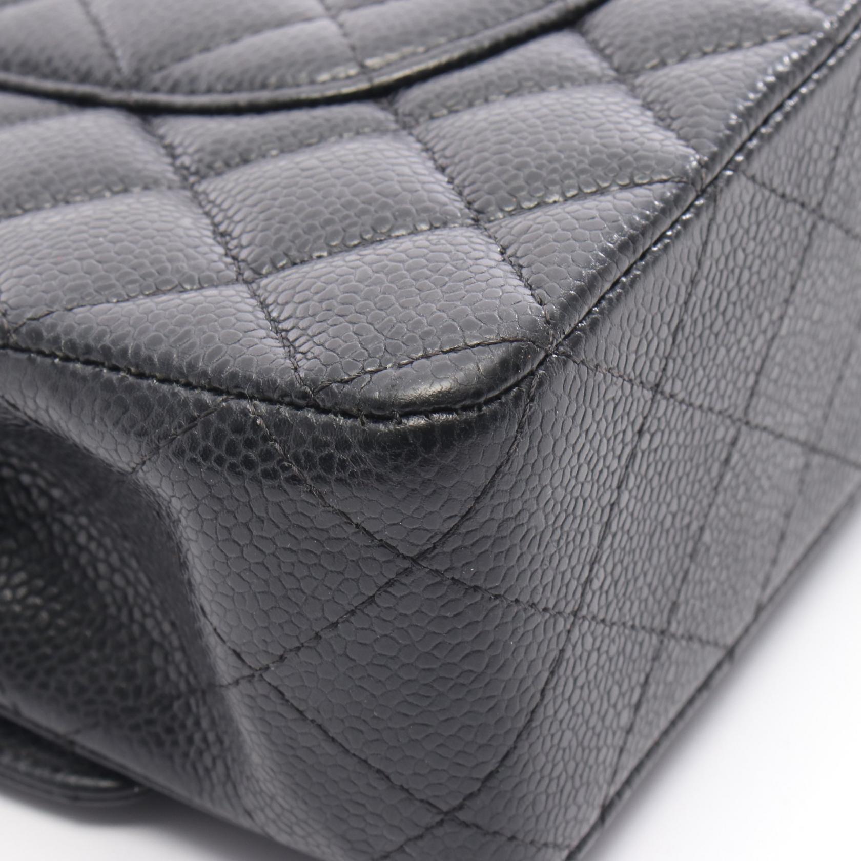 マトラッセ Wフラップ Wチェーンショルダーバッグ キャビアスキン ブラック シルバー金具 シャネル バッグ CHANEL