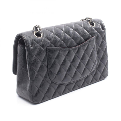 マトラッセ Wフラップ Wチェーンショルダーバッグ キャビアスキン ブラック シルバー金具 シャネル バッグ CHANEL