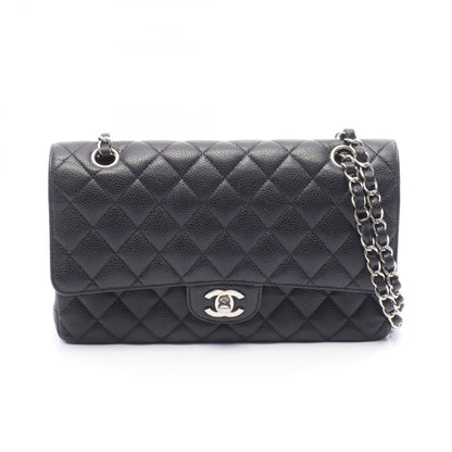 マトラッセ Wフラップ Wチェーンショルダーバッグ キャビアスキン ブラック シルバー金具 シャネル バッグ CHANEL