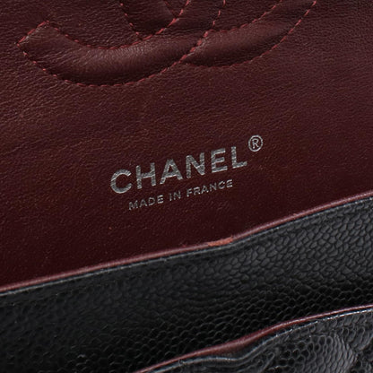 マトラッセ Wフラップ Wチェーンショルダーバッグ キャビアスキン ブラック シルバー金具 シャネル バッグ CHANEL