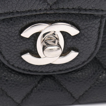 マトラッセ Wフラップ Wチェーンショルダーバッグ キャビアスキン ブラック シルバー金具 シャネル バッグ CHANEL
