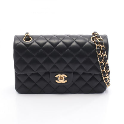 マトラッセ Wフラップ Wチェーンショルダーバッグ ラムスキン ブラック ゴールド金具 シャネル バッグ CHANEL