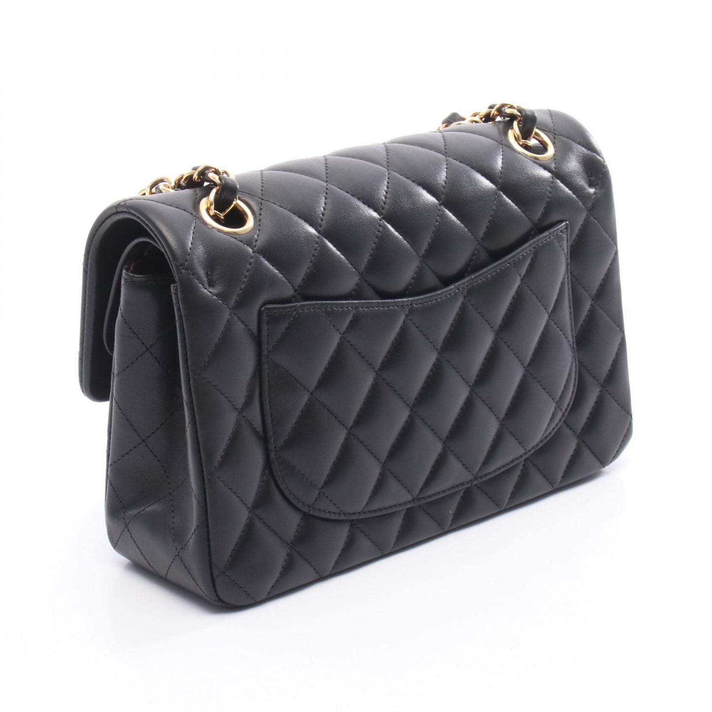 マトラッセ Wフラップ Wチェーンショルダーバッグ ラムスキン ブラック ゴールド金具 シャネル バッグ CHANEL
