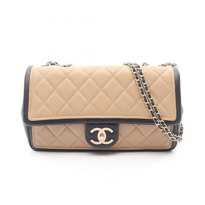 マトラッセ チェーンショルダーバッグ レザー ベージュ ブラック ゴールド金具 シャネル バッグ CHANEL