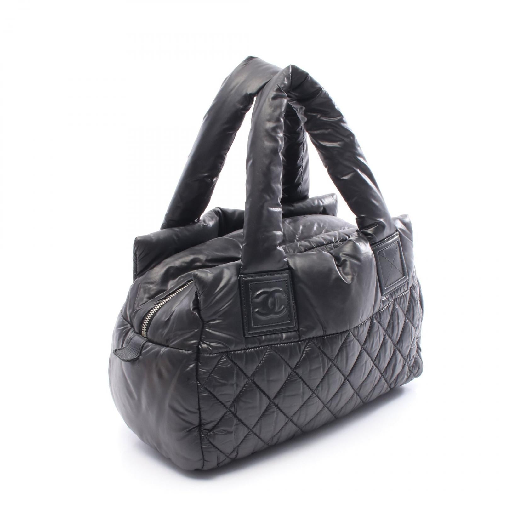 コココクーン ハンドバッグ ナイロン レザー ブラック シルバー金具