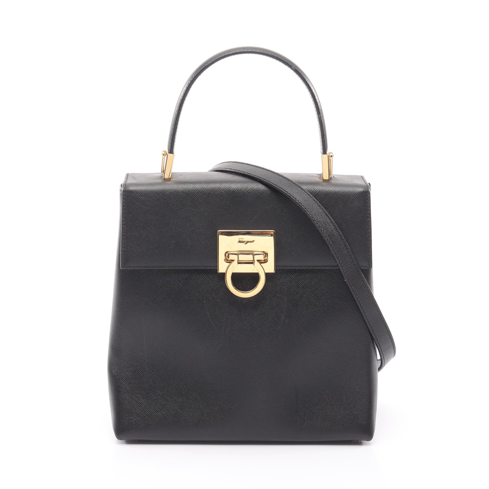 ガンチーニ ハンドバッグ レザー ブラック 2WAY サルヴァトーレフェラガモ バッグ Salvatore Ferragamo