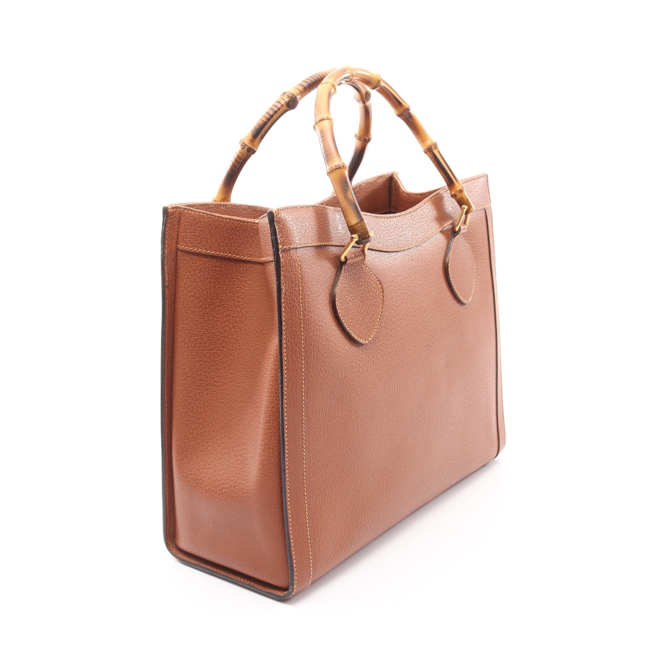 グッチGUCCI ダーク　ブラウン レザー バンブーハンドバッグ　トートバッグ GUCCI（グッチ） ハンドバッグ トートバッグ バンブー GGキャンバス