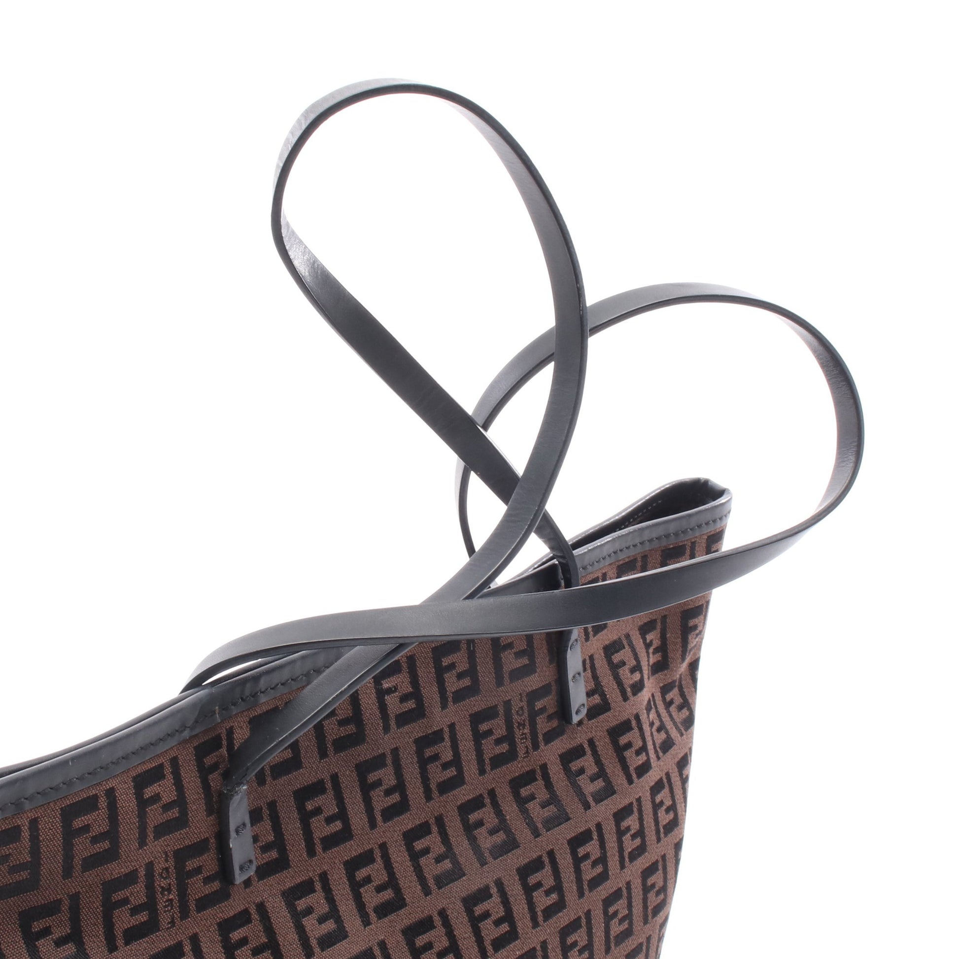 ズッキーノ ハンドバッグ トートバッグ キャンバス レザー ダークブラウン ブラック フェンディ バッグ FENDI