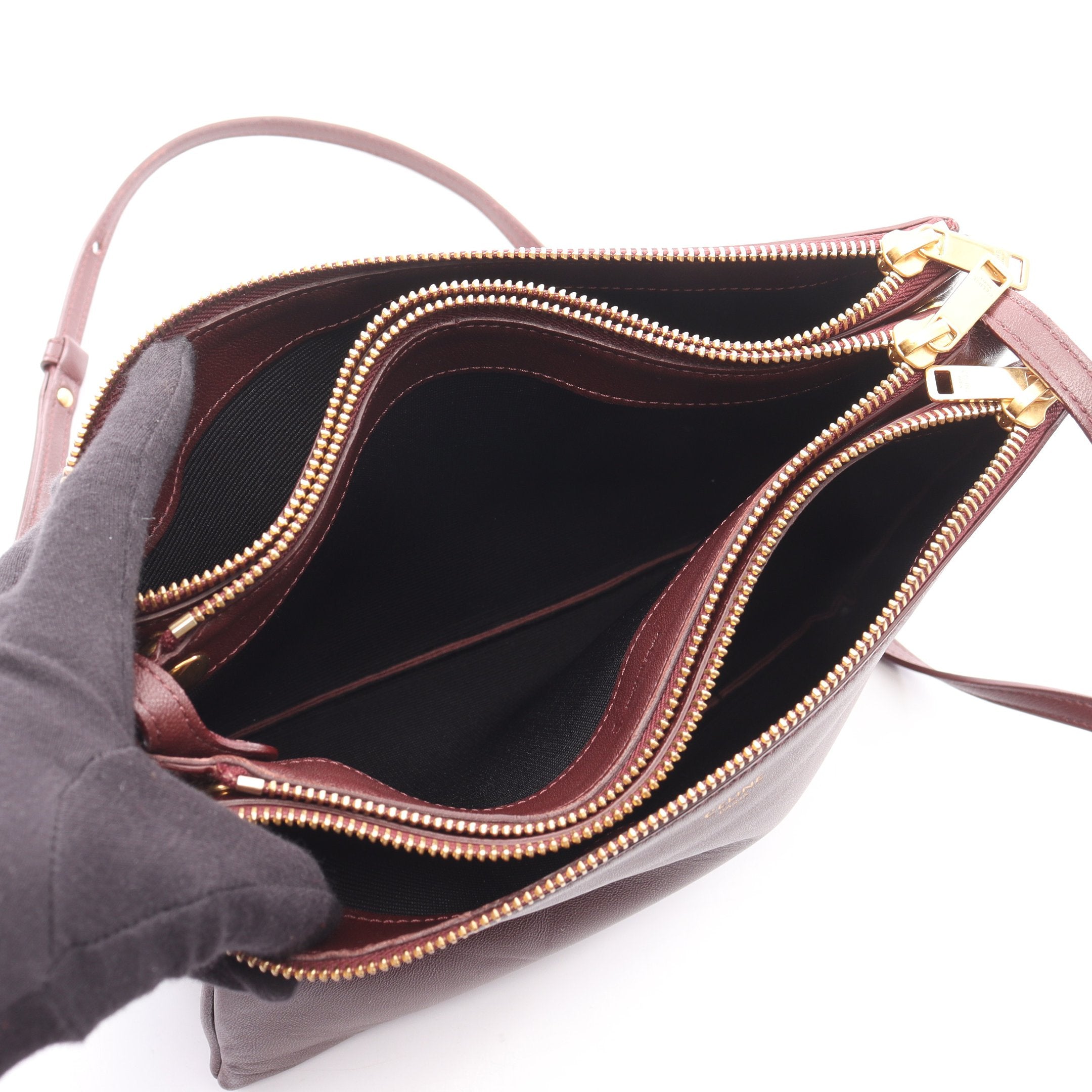 セリーヌ CELINE ショルダーバッグ トリオラージ レザー 黒 バッグ 