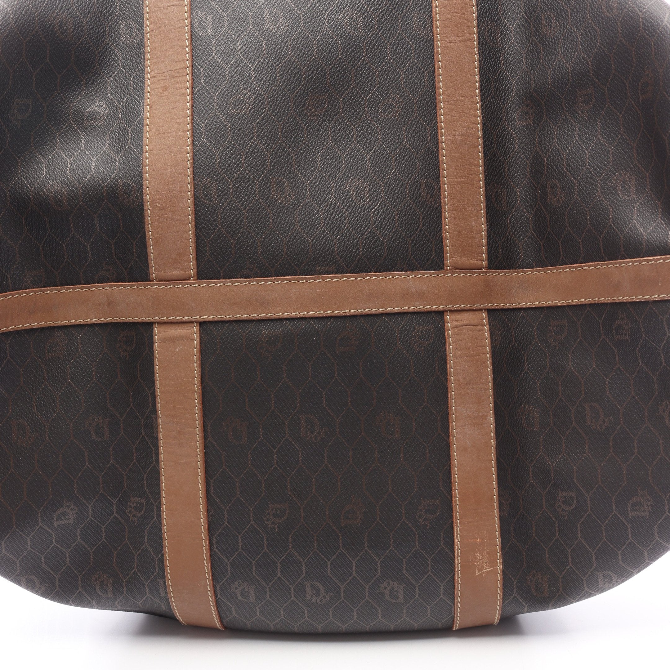 ハニカム ボストンバッグ PVC レザー ダークブラウン ブラウン