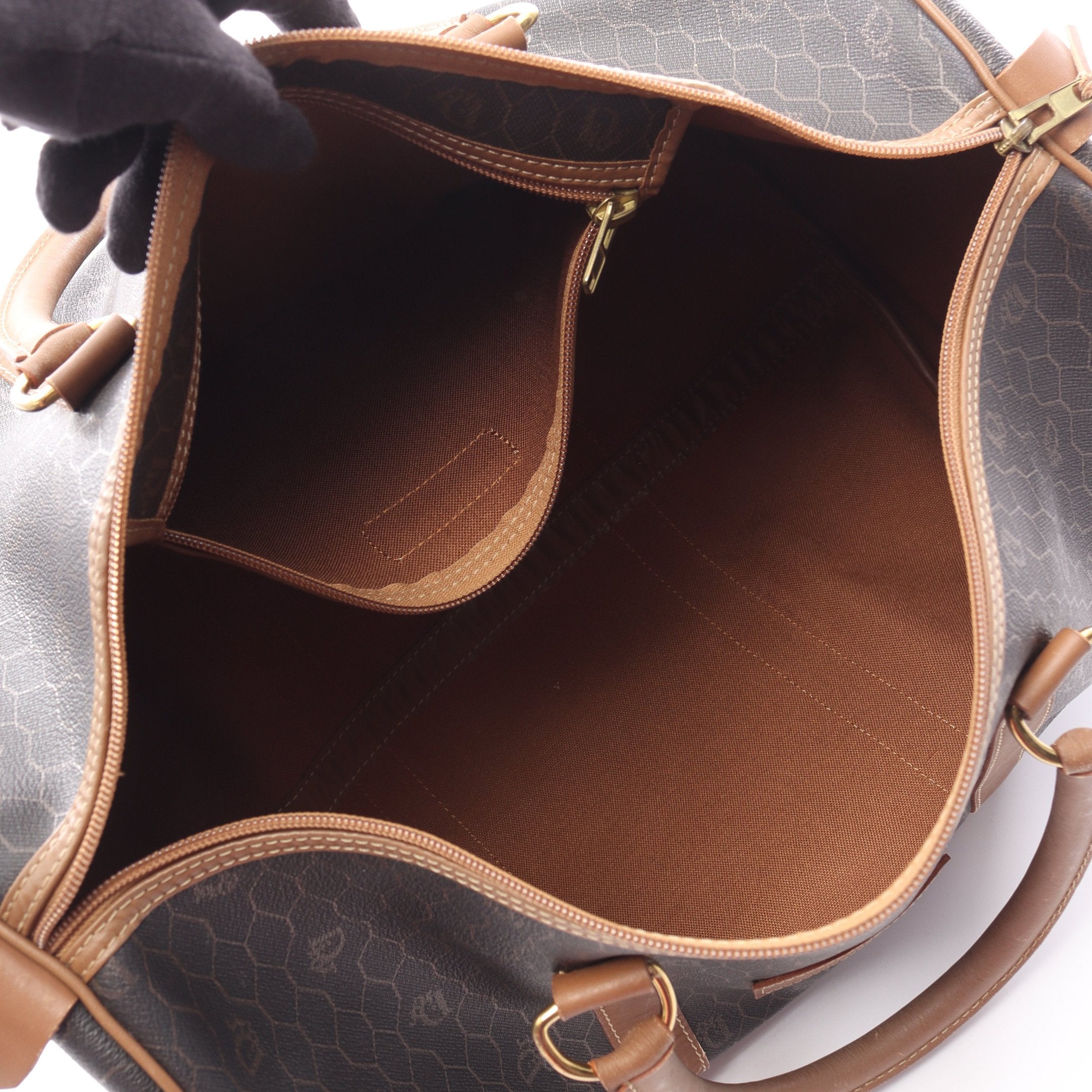 ハニカム ボストンバッグ PVC レザー ダークブラウン ブラウン