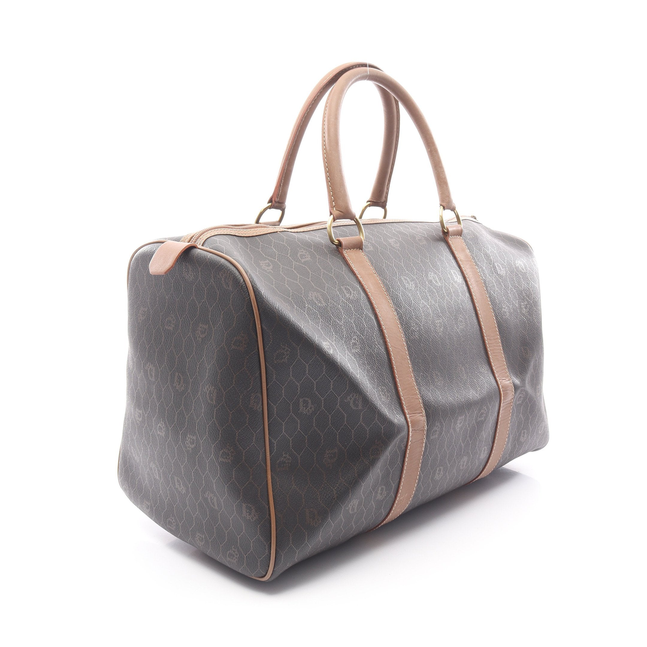 ハニカム ボストンバッグ PVC レザー ダークブラウン ブラウン