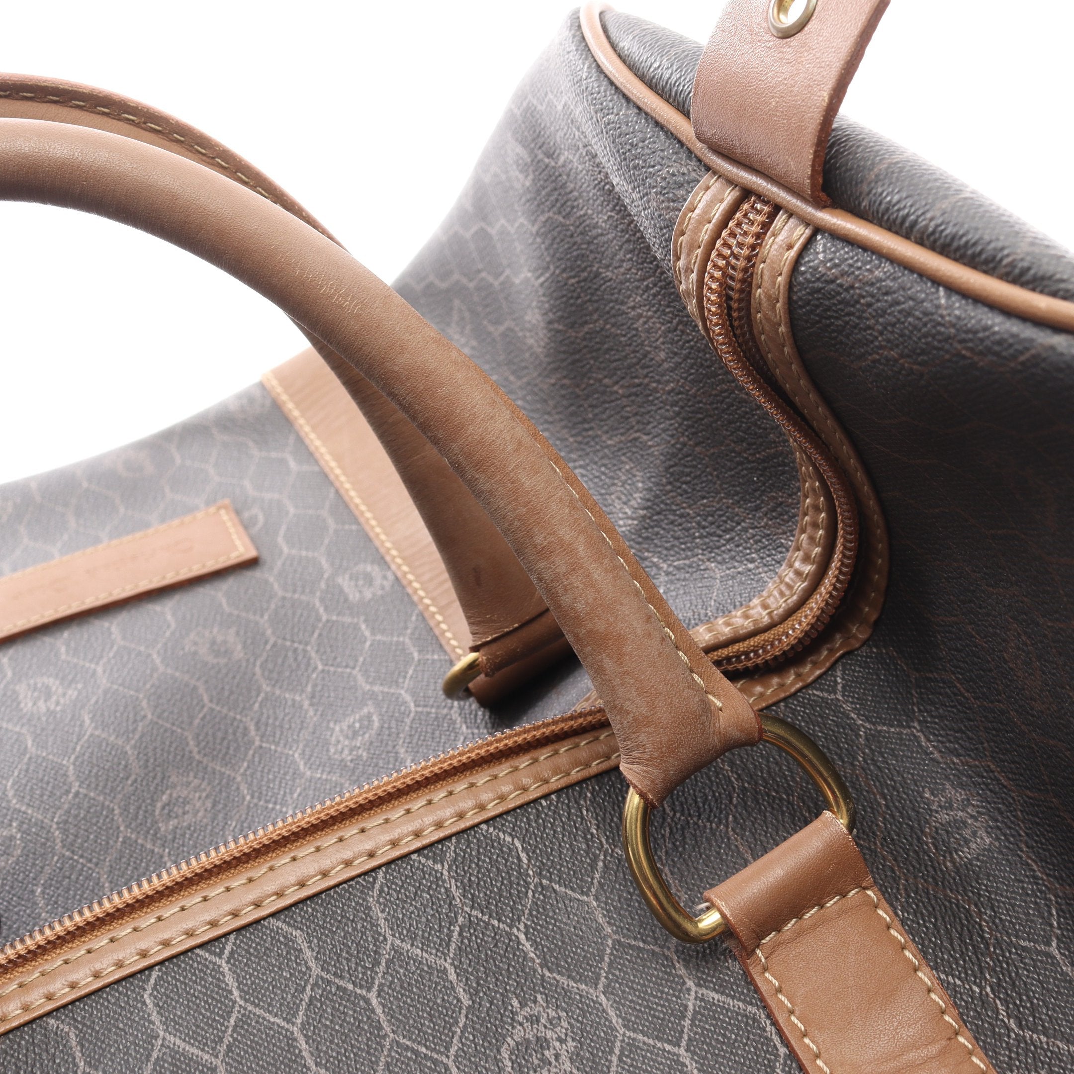 ハニカム ボストンバッグ PVC レザー ダークブラウン ブラウン