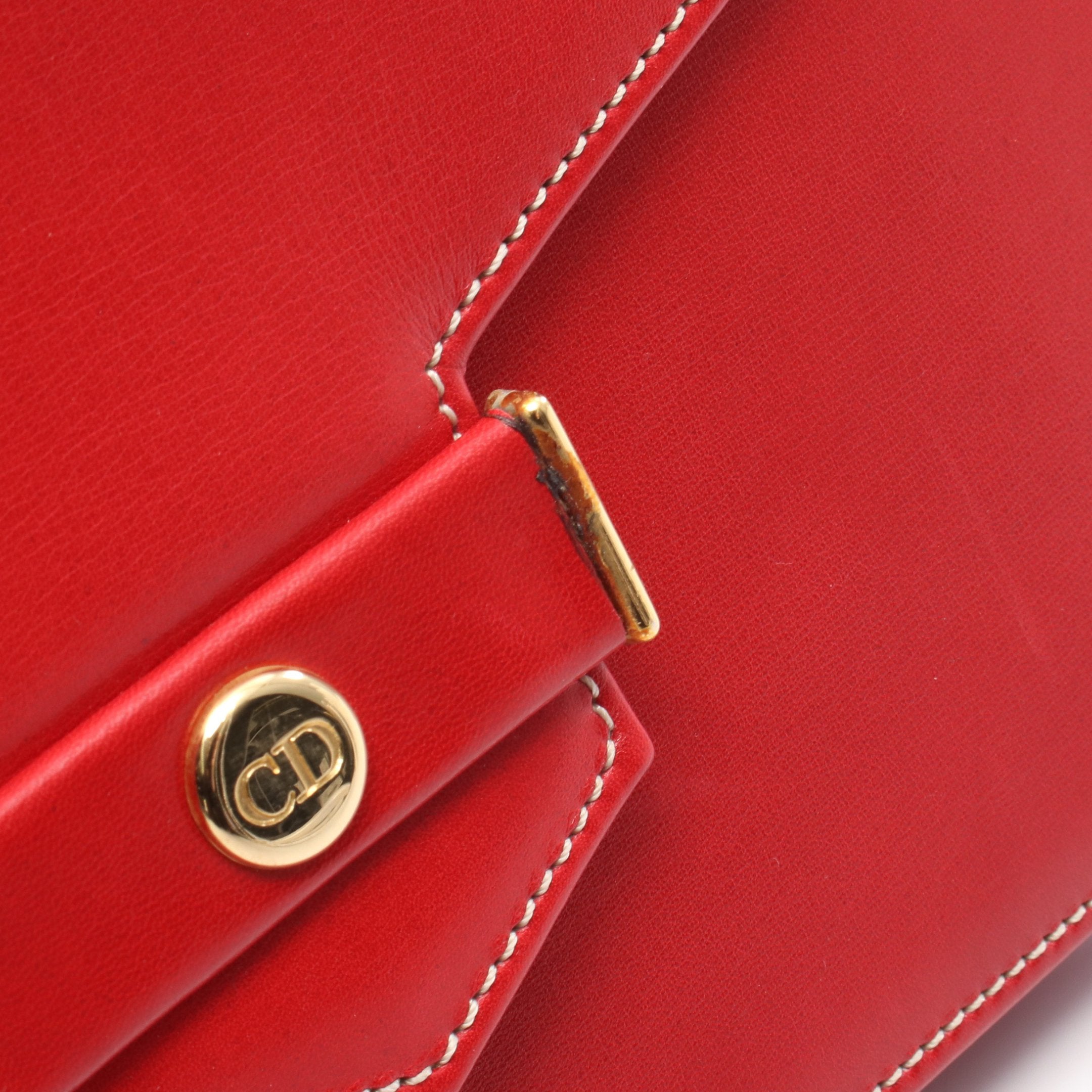 CDロゴ チェーンショルダーバッグ レザー レッド クリスチャン