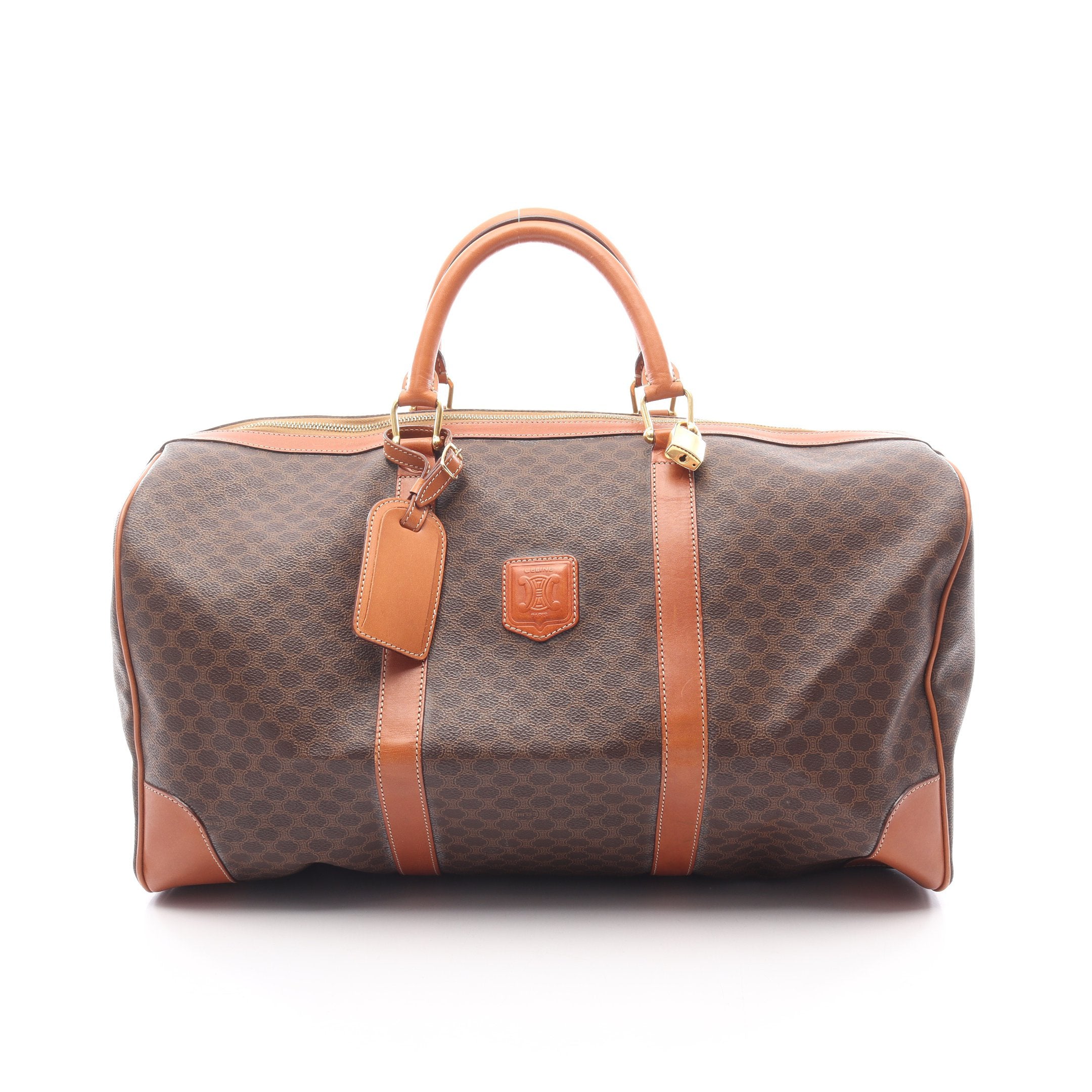 【CELINE】ボストンバッグ　マカダム柄　ゴールド金具　PVC ダークブラウン CELINE（セリーヌ） 【6ab1172】セリーヌ ボストンバッグ マカダム PVC