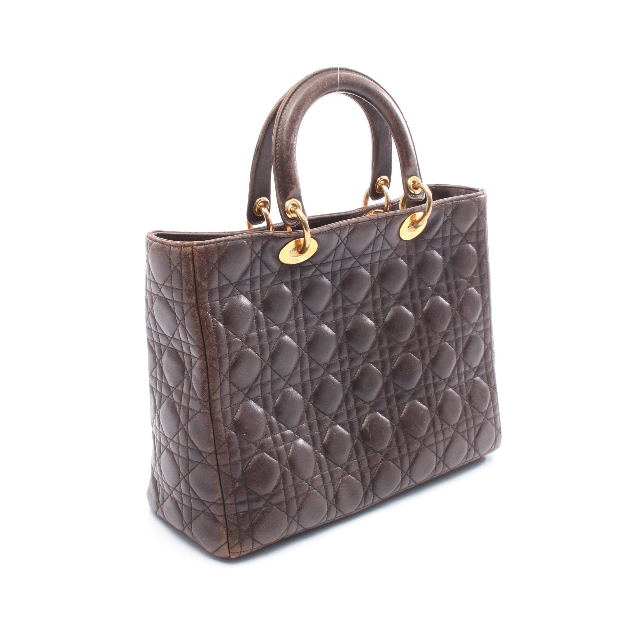 レディディオール ラージ カナージュ ハンドバッグ レザー ダーク