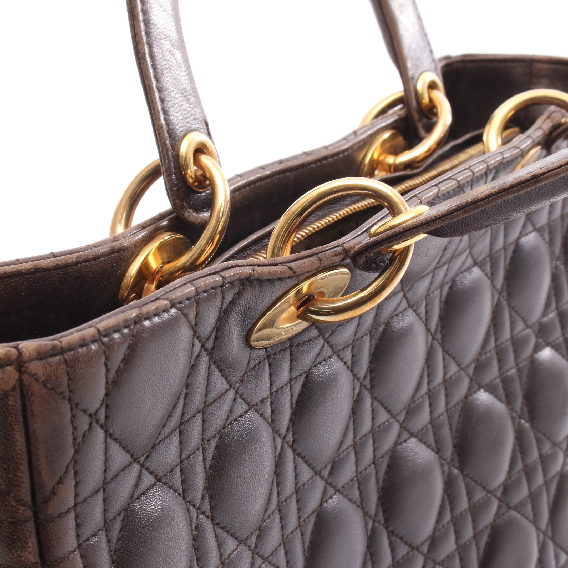 レディディオール ラージ カナージュ ハンドバッグ レザー ダーク