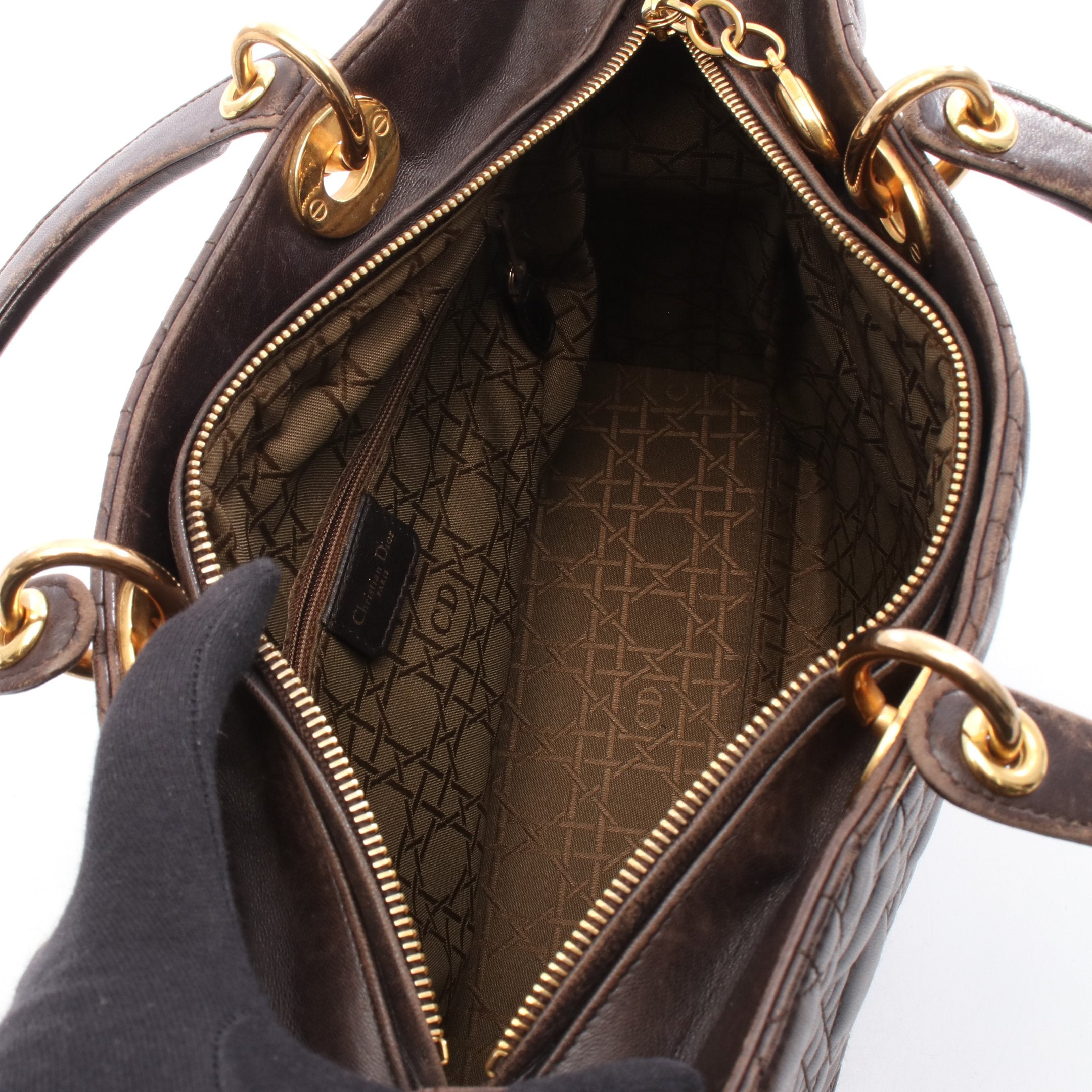 レディディオール ラージ カナージュ ハンドバッグ レザー ダーク