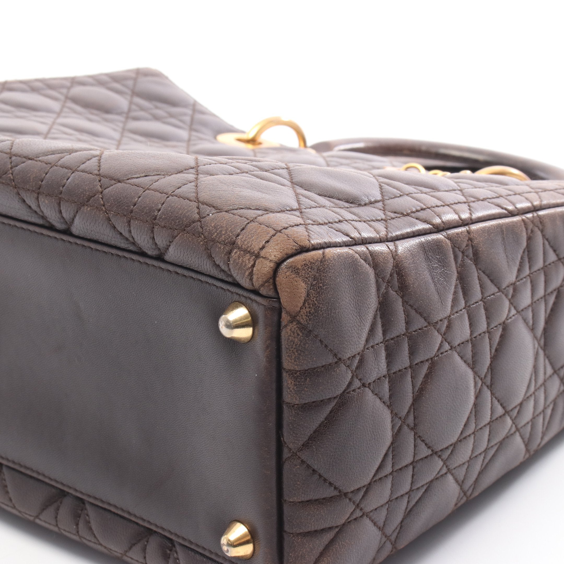 レディディオール ラージ カナージュ ハンドバッグ レザー ダーク