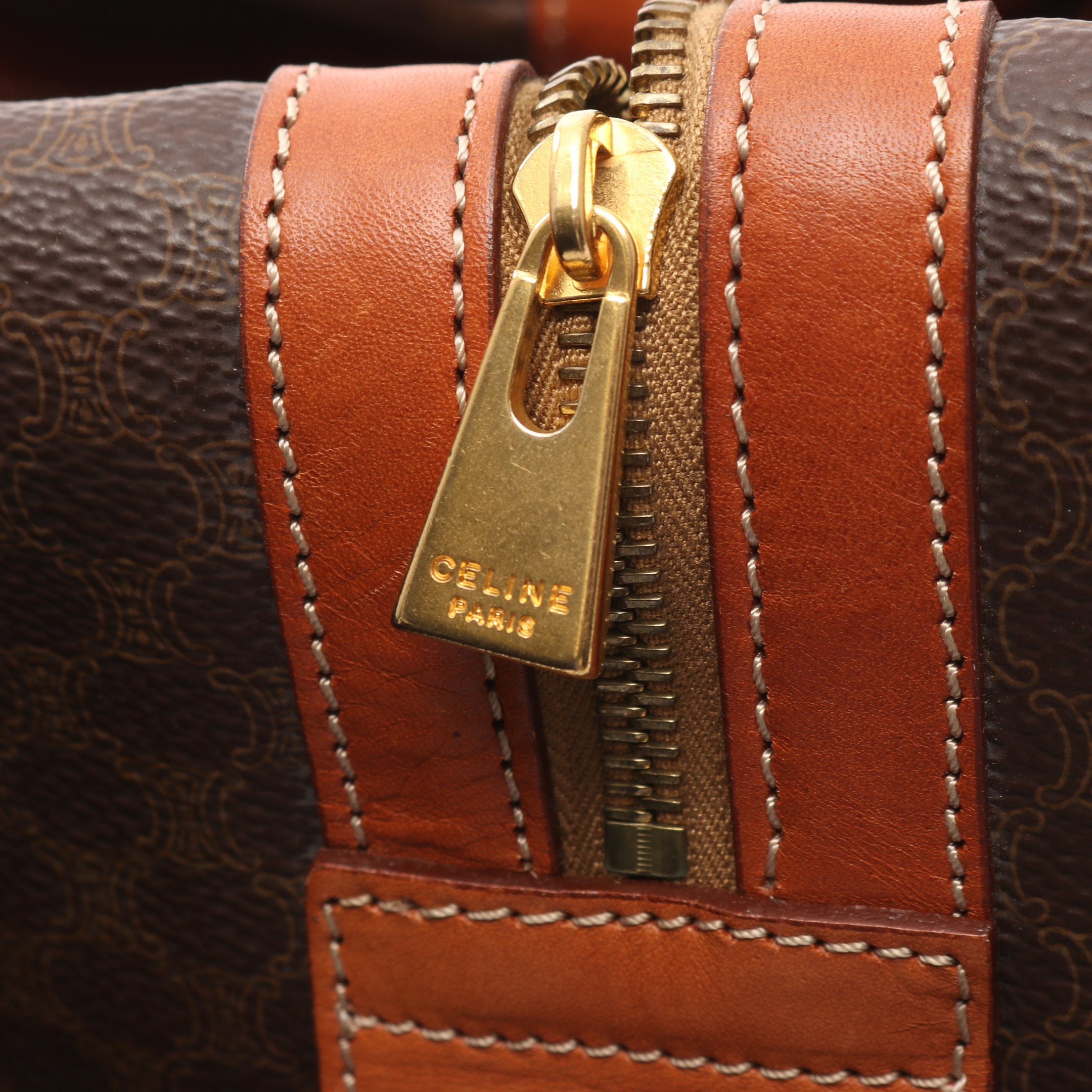 マカダム ボストンバッグ PVC レザー ダークブラウン ライトブラウン