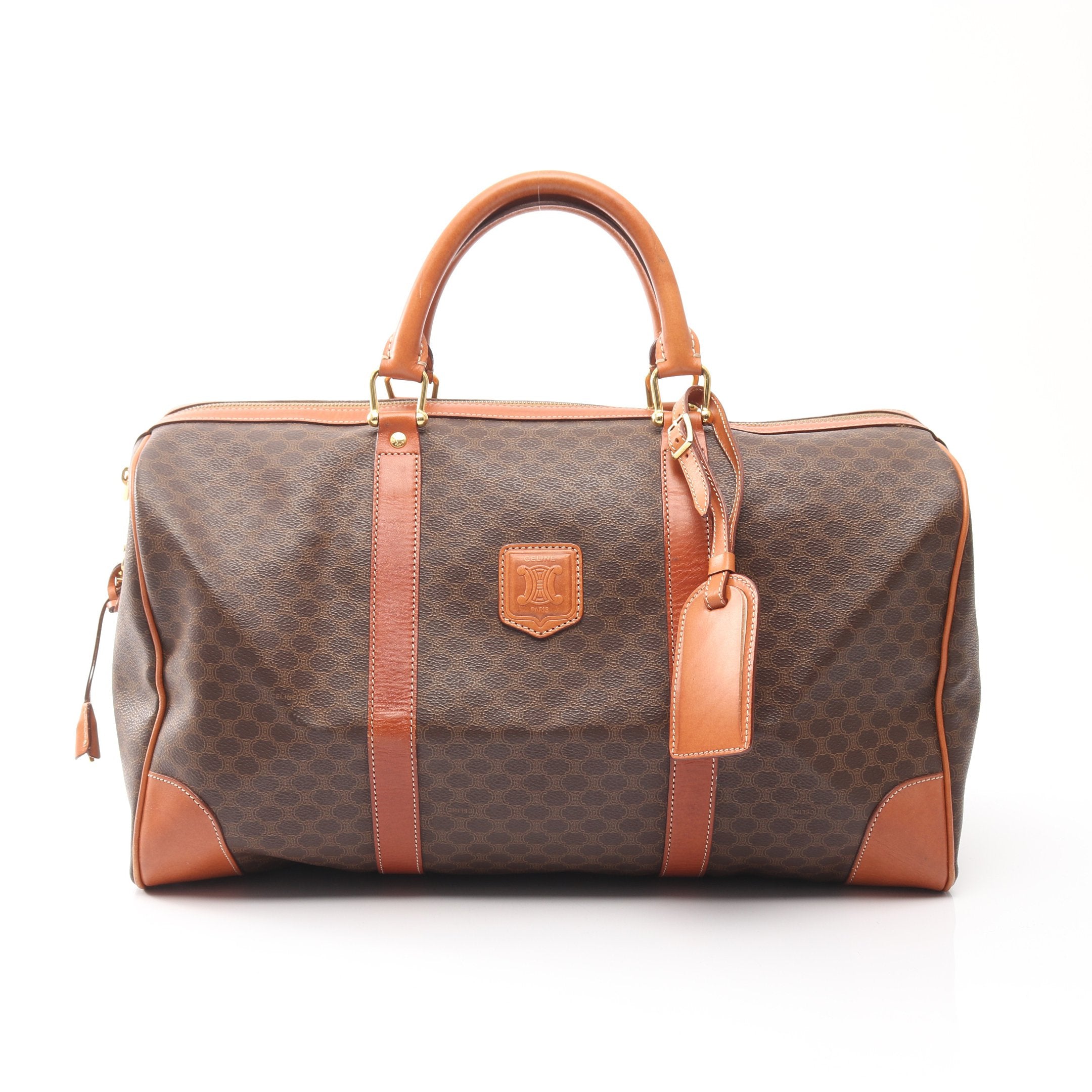 マカダム ボストンバッグ PVC レザー ダークブラウン ライトブラウン