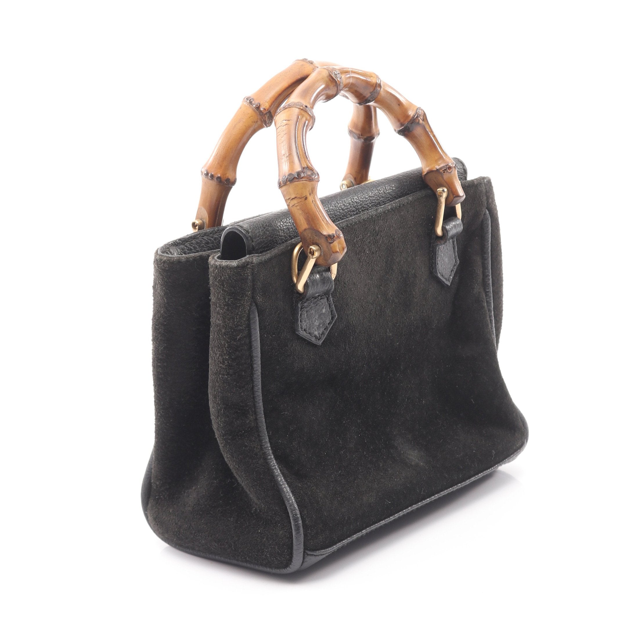 バンブー ハンドバッグ スエード レザー ブラック グッチ – RECLO