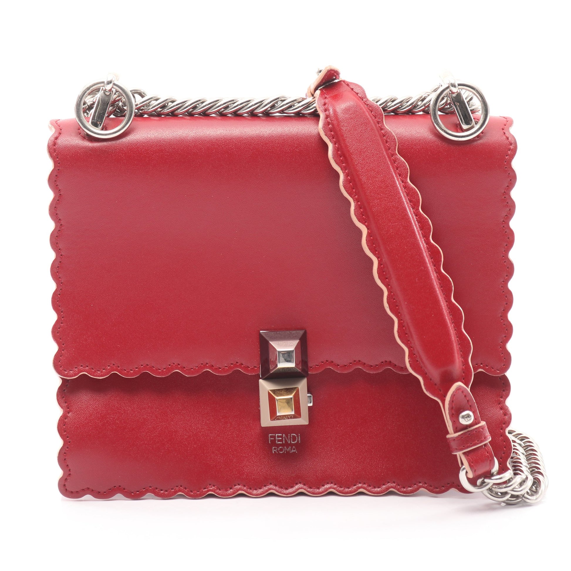 MINI KAN I ミニ キャナイ チェーンショルダーバッグ スタッズ レザー レッド フェンディ バッグ FENDI