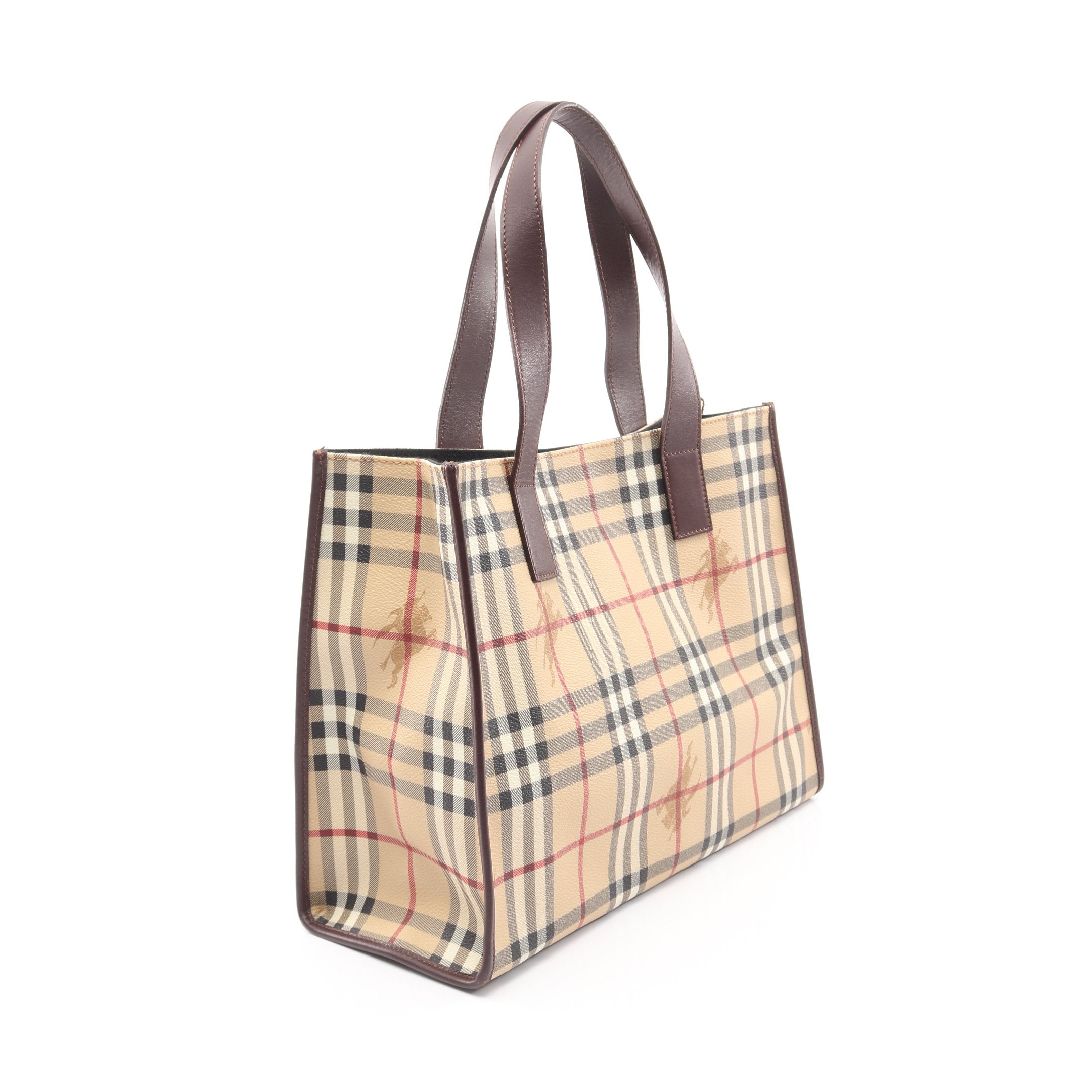 ノバチェック ハンドバッグ トートバッグ PVC レザー ベージュ マルチ