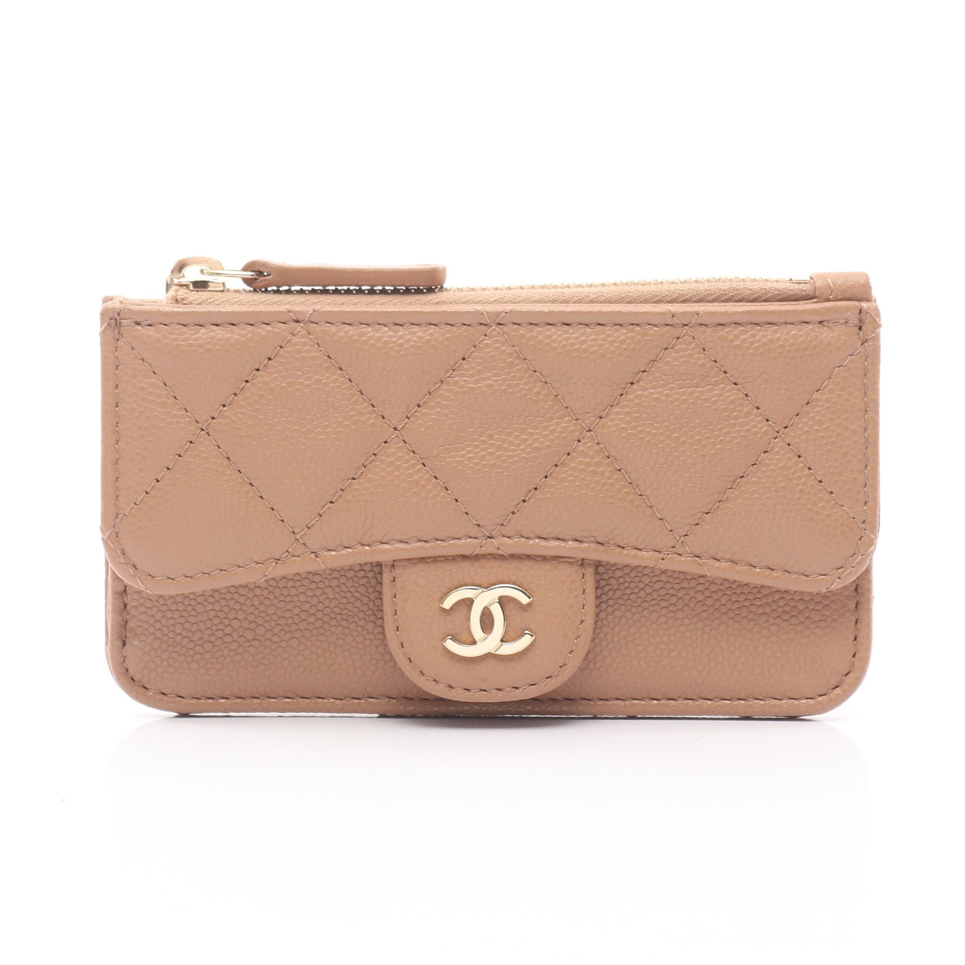 クラシック カードケース コインケース キャビアスキン ライトブラウン ゴールド金具 シャネル – RECLO