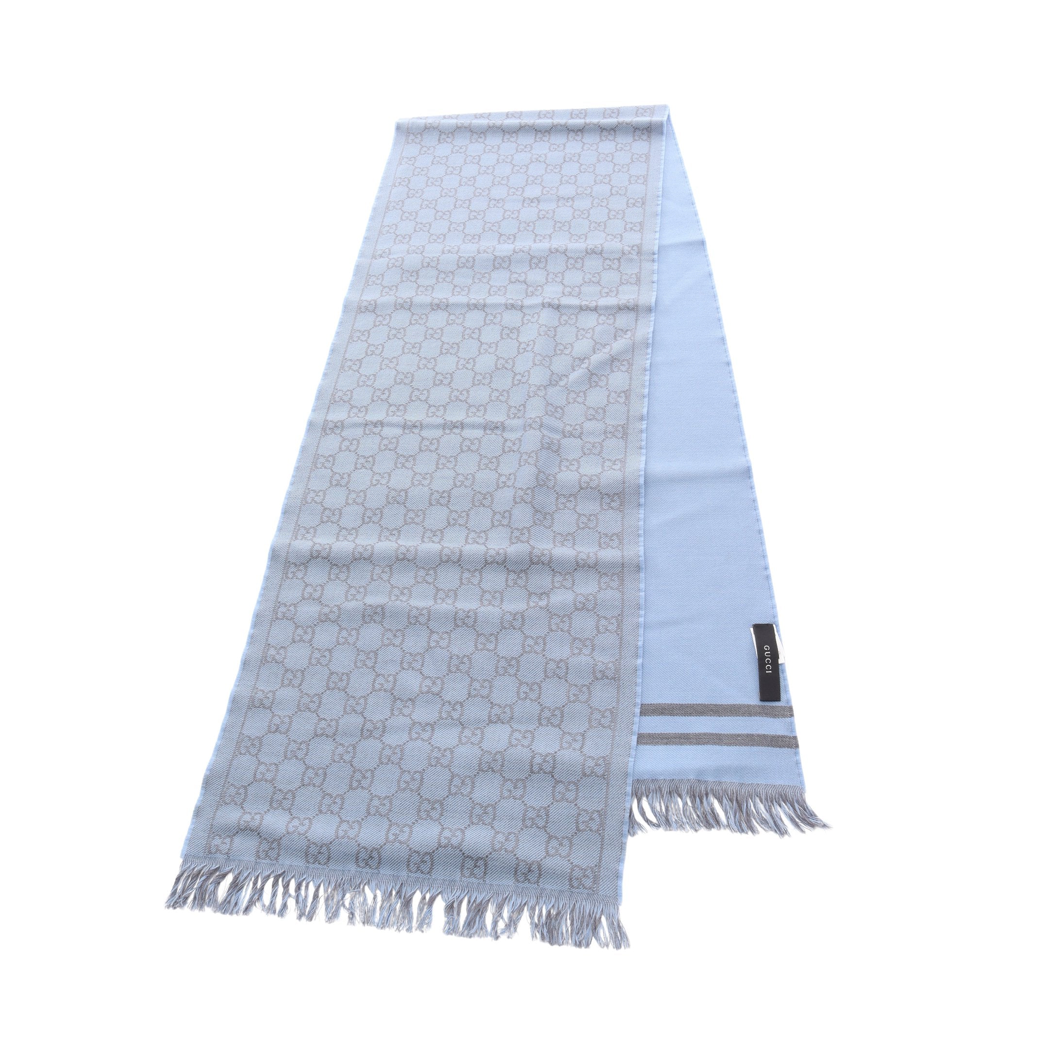 GG柄 マフラー ウール ライトブルー グレー グッチ – RECLO