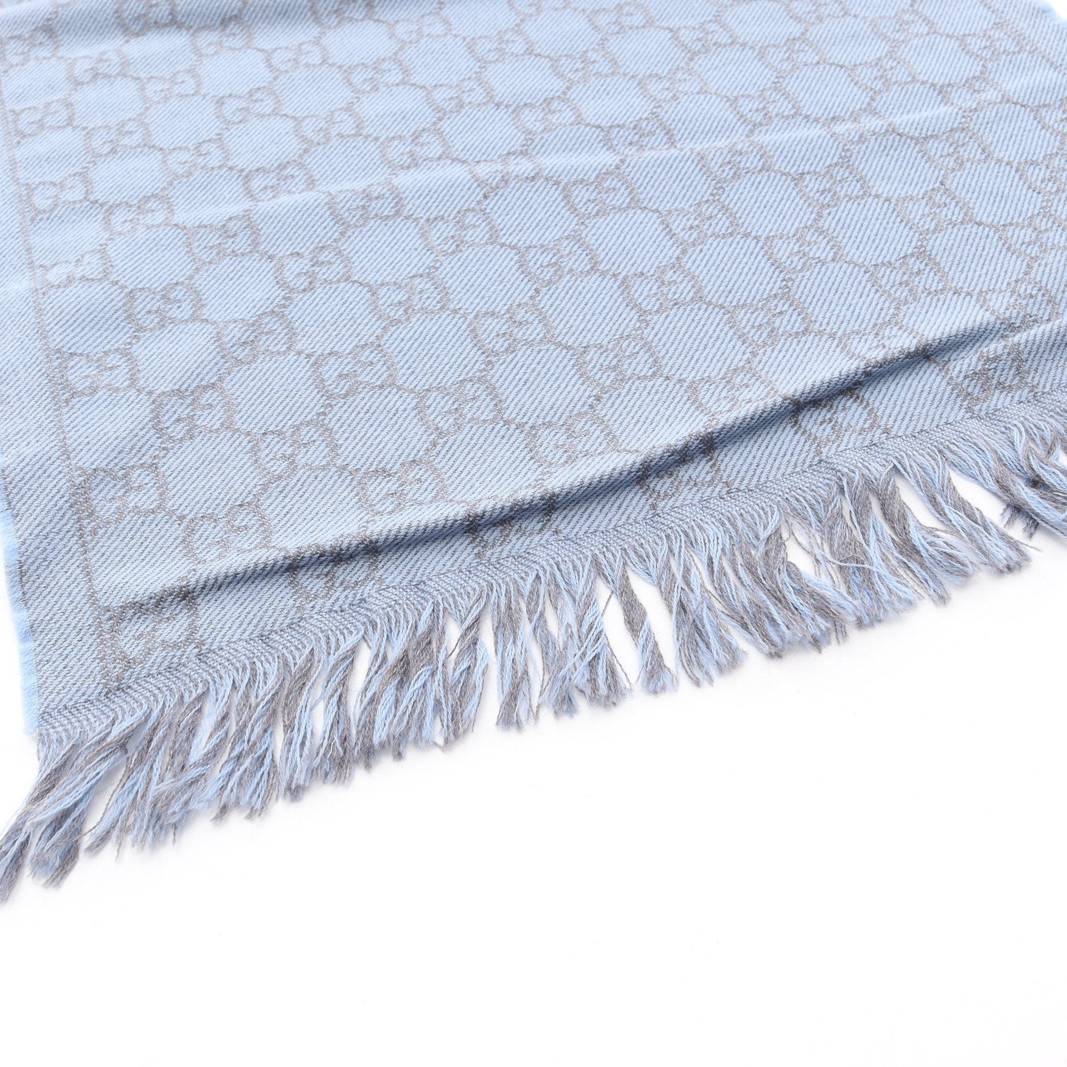 GG柄 マフラー ウール ライトブルー グレー グッチ – RECLO